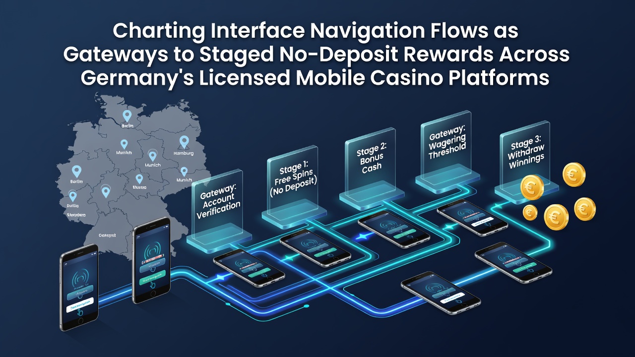 Darstellung der Navigationsflüsse in mobilen Casino-Apps mit gestaffelten No-Deposit-Belohnungen