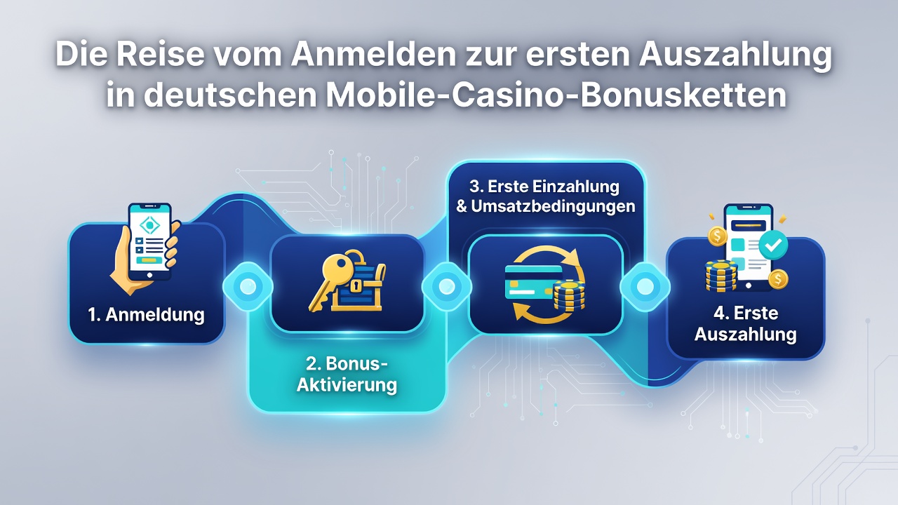Visualisierung des Prozesses von der Registrierung bis zur Auszahlung in mobilen Casino-Apps