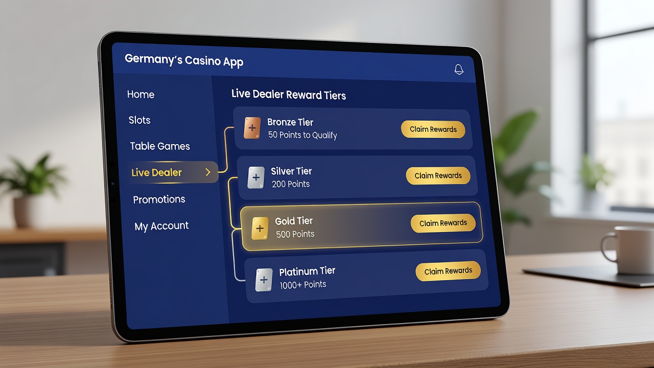 Beispiel eines Belohnungsfortschritts in einer mobilen Casino-App mit Live-Dealer-Integration