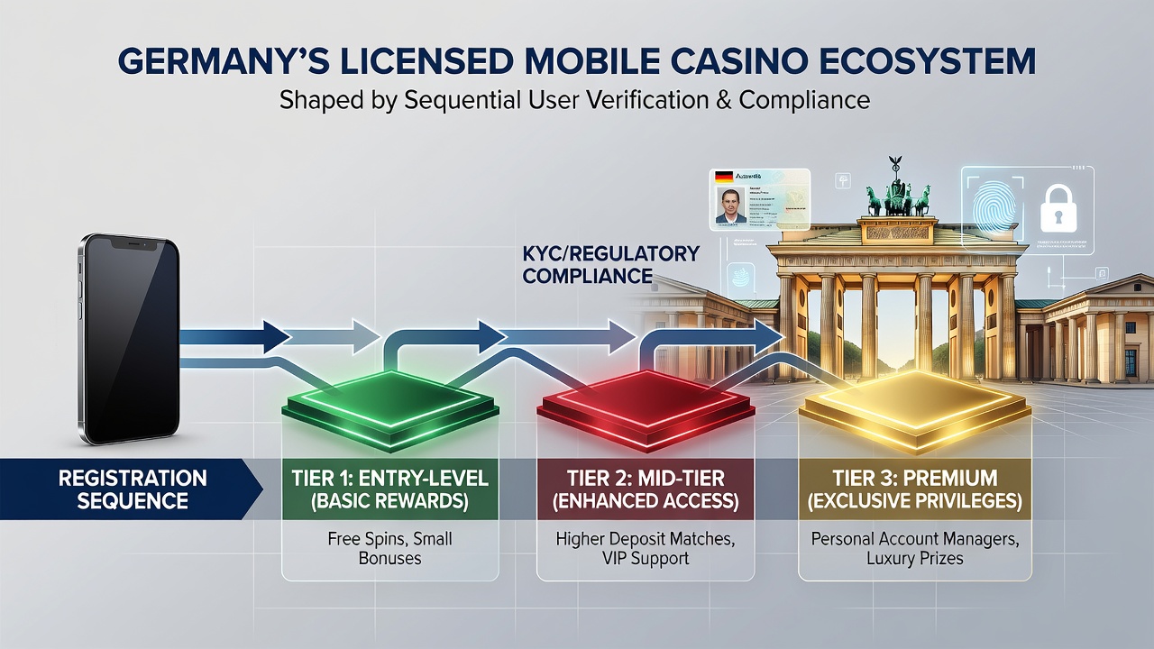 Darstellung gestaffelter Belohnungsebenen nach abgeschlossenen Registrierungsschritten in deutschen Casino-Apps
