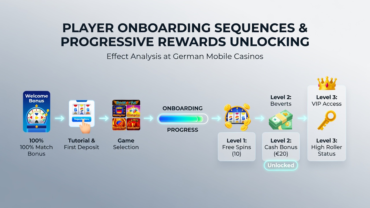 Visualisierung gestaffelter Belohnungssysteme mit Onboarding-Phasen und Freischaltungsbedingungen in mobilen deutschen Casinos